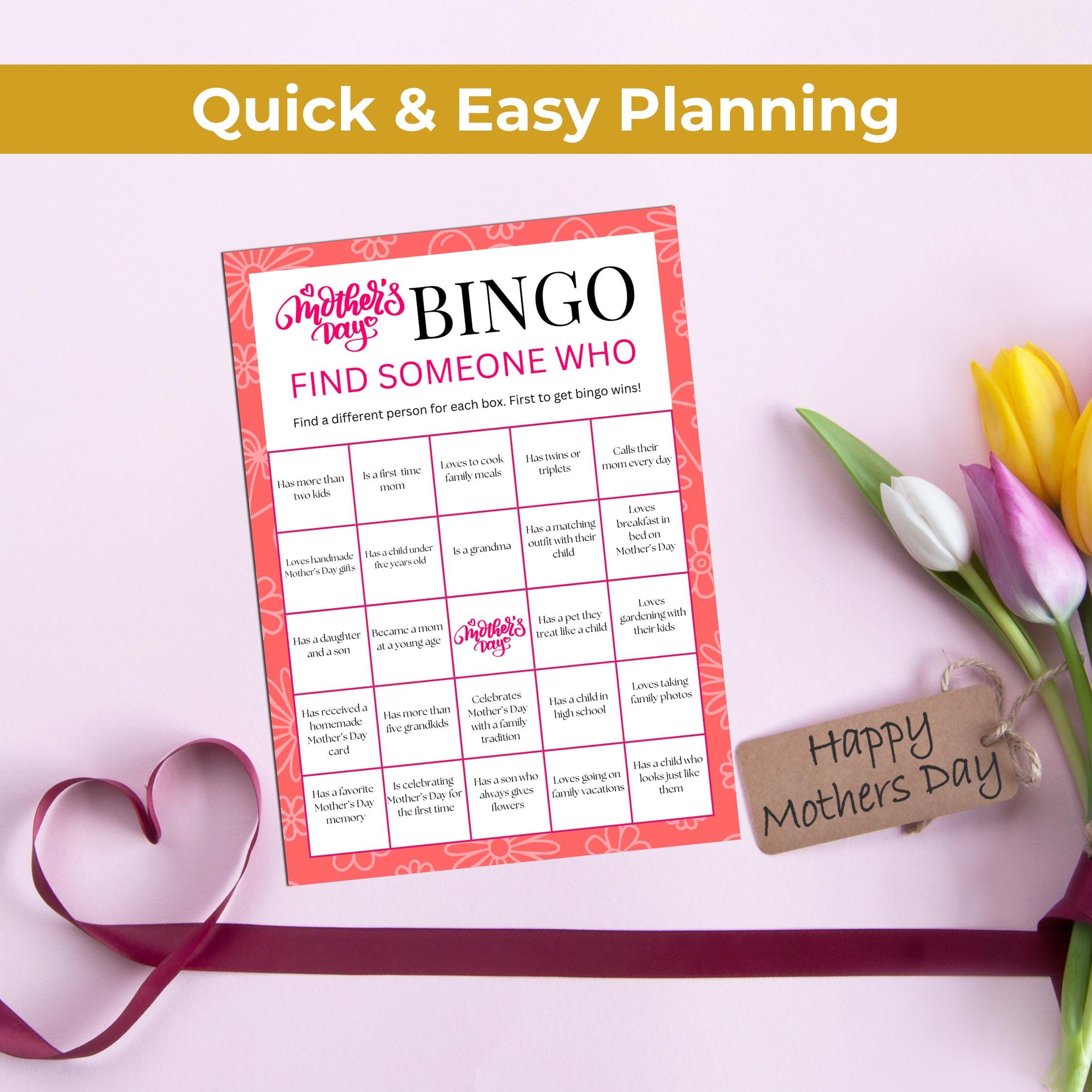 Mother’s Day Bingo Game Find Someone Who - Interactive Printable Party ...