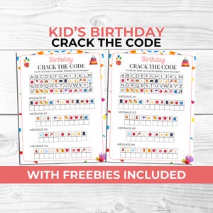 Kids Birthday Crack the Code Game Printable for Party Guests, Classroom Students & Families | Secret Message Puzzle Activity for Kids Party