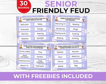 Senior Friendly Feud Game Printable, Family Reunion Party Game for Seniors, Elderly Group Activity, Nursing Home Icebreaker Game