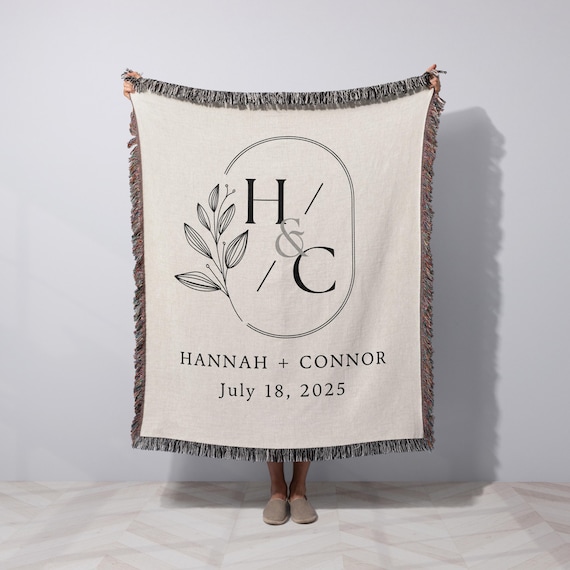 Personalized Throw Couples Blanket with Names Wedding Present Bridal Shower Gift for Newlyweds Cotton Anniversary Gift Engagement Gift