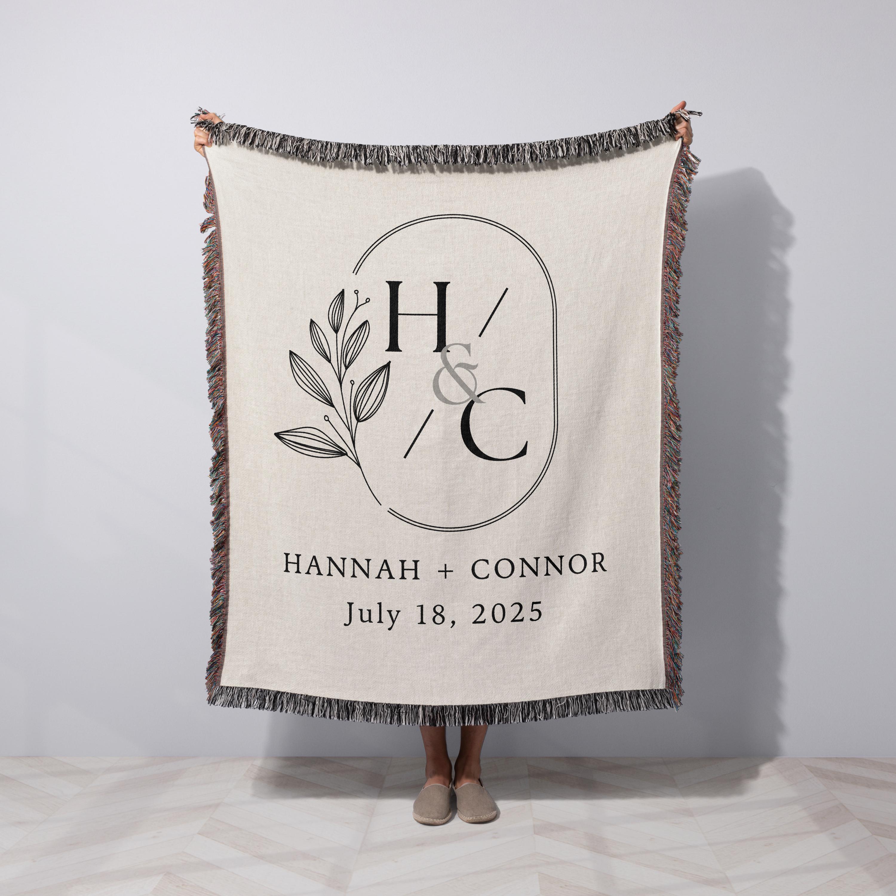 Personalized Throw Couples Blanket with Names Wedding Present Bridal Shower Gift for Newlyweds Cotton Anniversary Gift Engagement Gift