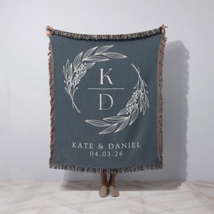 Personalized Throw Couples Blanket with Names Wedding Present Bridal Shower Gift for Newlyweds Cotton Anniversary Gift Engagement Gift