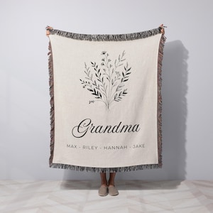 Personalized Grandma Blanket with Kids Names Grandma Mothers Day Blanket Custom Gigi Nanas Garden Granny Blanket for Grandma Gift Ideas