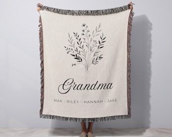 Personalized Grandma Blanket with Kids Names Grandma Mothers Day Blanket Custom Gigi Nanas Garden Granny Blanket for Grandma Gift Ideas