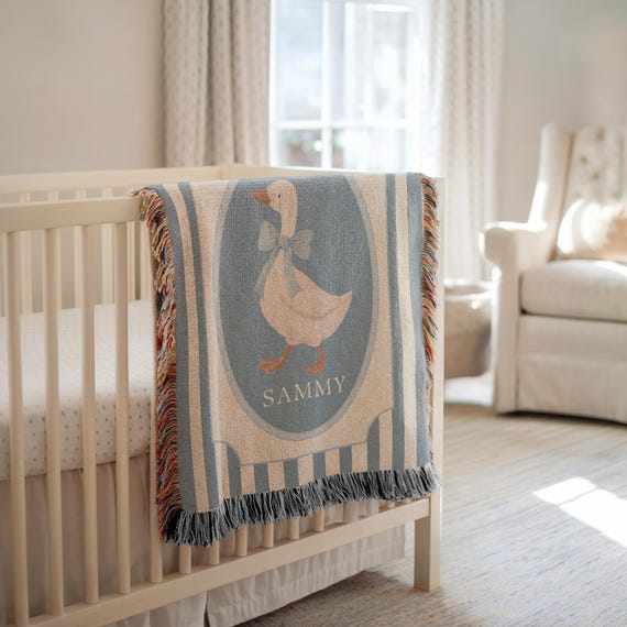 Baby Name Blanket Personalized Throw Goose Nursery Decor Baby Boy Gift Blanket with Name Baby Keepsake Gift for Custom Nursery Decorations