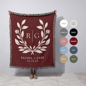 Personalized Throw Couples Blanket with Names Wedding Present Bridal Shower Gift for Newlyweds Cotton Anniversary Gift Engagement Gift