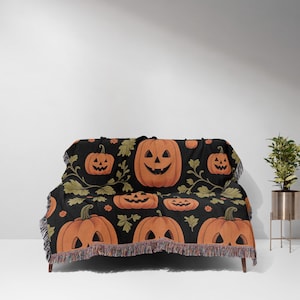 Cottagecore Pumpkin Halloween Blanket Cute Halloween Decor Woven Throw Blanket Cute Fall Decor Spooky Season Gift Tapestry Fall Blanket