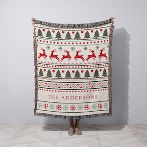Customized Christmas Woven Throw Blanket with Name Warm Cozy Gift for Family Name Gift Holiday Blanket Custom Last Name Cute Holiday Decor