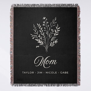 Personalized Blanket for Mom with Kids Names Mothersday Gift for Mom Floral Gift Sentimental Gift Mom Birthday Gift Custom Family Blanket