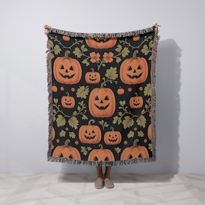 Cottagecore Pumpkin Halloween Blanket Cute Halloween Decor Woven Throw Blanket Cute Fall Decor Spooky Season Gift Tapestry Fall Blanket
