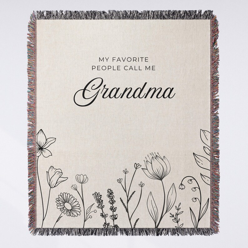 Personalized Blanket for Grandma Present Group Gift from Grandkids Floral Nana Woven Throw Unique Grandma Birthday Gift for Grandparent