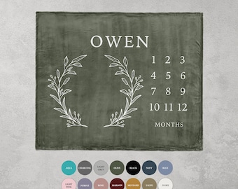 Monthly Milestone Blanket Baby Growth Chart Month Tracker Newborn Gift for New Mom Personalized Baby Name Blanket Customized Baby Boy Gift
