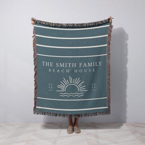 Beach House Decor Personalized Blanket Beach House Gift for Couples Custom Beach House Woven Throw Blanket Realtor Closing Gift Housewarming