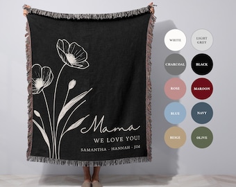 Custom Mom Blanket with Names Grandma Mothers Day Blanket Gift from Kids Personalized Mom Gift for Grandma Moms Garden Custom Throw Blanket