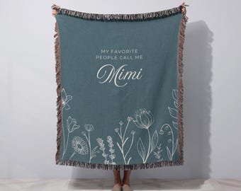 Personalized Blanket for Grandma Present Group Gift from Grandkids Floral Nana Woven Throw Unique Grandma Birthday Gift for Grandparent