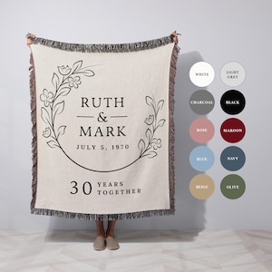 Cotton Anniversary Personalized Throw Blanket with Names Couples Blanket Anniversary Gift for Couple Keepsake Gift Wife Anniversary Gifts