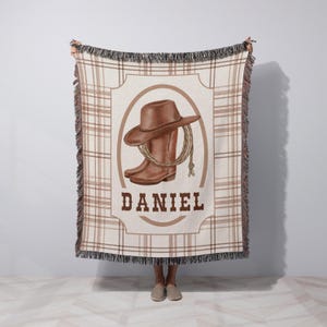 Gepersonaliseerde cowboybabydeken met naam Custom Western-babycadeau voor baby Keepsake Boy Western-deken Aangepast kinderkamertapijt