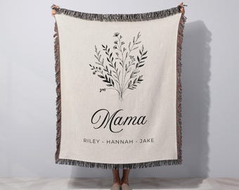 Personalized Blanket for Mom with Kids Names Mothersday Gift for Mom Floral Gift Sentimental Gift Mom Birthday Gift Custom Family Blanket