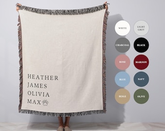 Family Blanket Personalized Throw Custom Family Gift Personalized Blanket with Names Family Names Gift for Pet Owners Name Blanket Gift