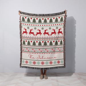 Customized Christmas Woven Throw Blanket with Name Warm Cozy Gift for Family Name Gift Holiday Blanket Custom Last Name Cute Holiday Decor