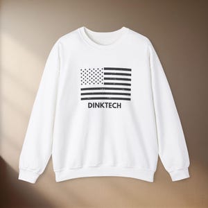 DINKTECH American Flag Sweatshirt - Cozy Unisex Crewneck for Pickleball Lovers & Tech Fans - Patriotic Pickleball Gift