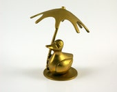 Duck with Umbrella Brass Figurine - Rainy Day