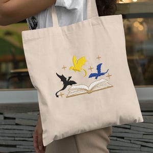 Drachen Vierter Flügel Gestickte Einkaufstasche, Thron Der Glas Tasche, Xaden Riorson Drachenreiter, Taschen für Buchliebhaber Bücherwurm Geschenk EBH060