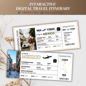 Mexico Travel Voucher Template | Editable Boarding Pass Gift | Surprise Trip Ticket | Printable Airline Ticket | Instant Download
