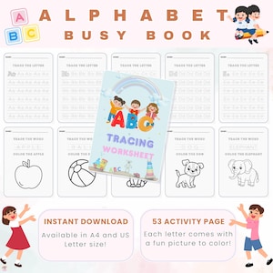 Alphabet Busy Book for Kids, Tracing Practice Sheets for Preschool & Kindergarten, Letter Learning Printable PDF, Early Writing Activity
