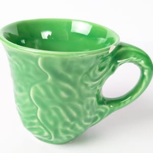 Vintage AMM Italy Cabbage Leaf Pottery Cup – Green Lettuce Majolica Faenza