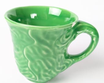 Vintage AMM Italy Cabbage Leaf Pottery Cup – Green Lettuce Majolica Faenza