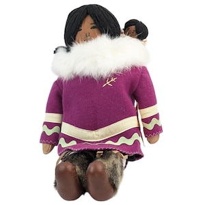 Vintage Inuit Tea Doll by Emily Flowers Labrador Traditions Handmade Canada Fur Clothing