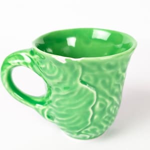 Vintage AMM Italy Cabbage Leaf Pottery Cup – Green Lettuce Majolica Faenza