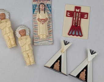 Vintage St. Labre Indian School Souvenir Lot – Wall Plaques, Figures & Thermomet