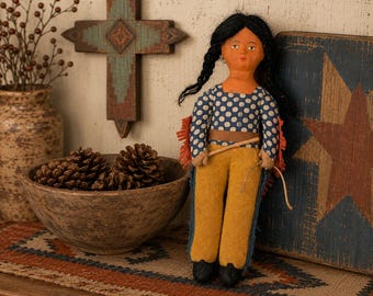 Vintage German Primitive Folk Art Doll with Bow and Arrow Cloth Figure 13.5”