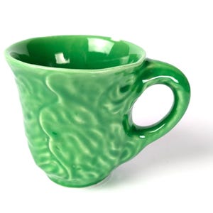 Vintage AMM Italy Cabbage Leaf Pottery Cup – Green Lettuce Majolica Faenza