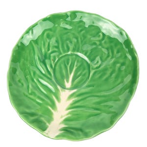 AMM Italy Vintage Cabbage Leaf Pottery Saucer 6.5&quot; Green Lettuce Majolica Faenza