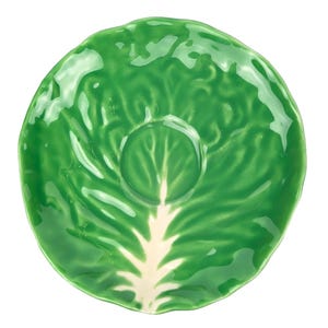 AMM Italy Cabbage Leaf Vintage Pottery Saucer 6.5&quot; Green Lettuce Majolica Faenza