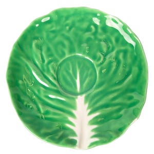 AMM Italy Cabbage Leaf Vintage Pottery Saucer 6.5&quot; Green Lettuce Majolica Faenza