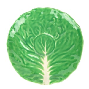 Vintage AMM Italy Cabbage Leaf Pottery Saucer 6.5&quot; Green Lettuce Majolica Faenza