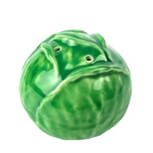 Vintage AMM Italy Cabbage Leaf Salt Shaker – 2&quot; Green Lettuce Faenza Majolica