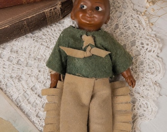 Vintage Native American Cloth Doll 10” Folk Art Felt Outfit Primitive