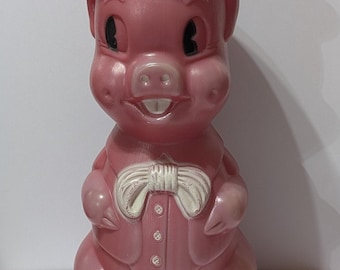 Vintage AJ Renzi 1966 Piggy Bank Large Red Plastic Pig Bank USA 19” Leominster