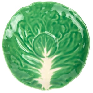 AMM Italy Vintage Cabbage Leaf Pottery Saucer 6.5&quot; Green Lettuce Majolica Faenza
