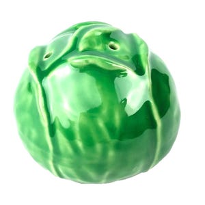 Vintage AMM Italy Cabbage Leaf Salt Shaker – 2&quot; Green Lettuce Faenza Majolica
