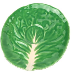 AMM Vintage Italy Cabbage Leaf Pottery Saucer 6.5&quot; Green Lettuce Majolica Faenza