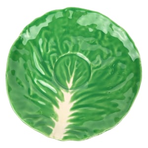 AMM Italy Cabbage Leaf Vintage Pottery Saucer 6.5&quot; Green Lettuce Majolica Faenza