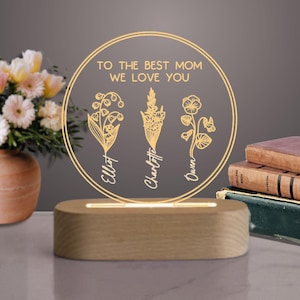Mom&#39;s Garden Personalized Night Light – Custom Flower Name Gift for Grandma or Mom – Grandma&#39;s Garden - Custom Birth Month Flower Light
