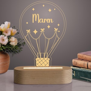 Personalized Hot Air Balloon Night Light, Hot Air Balloon Nursery Decor, Baby Shower, Custom Engraved LED Light, Nightlight with Name