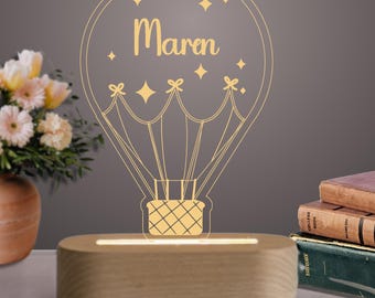 Personalized Hot Air Balloon Night Light, Hot Air Balloon Nursery Decor, Baby Shower, Custom Engraved LED Light, Nightlight with Name